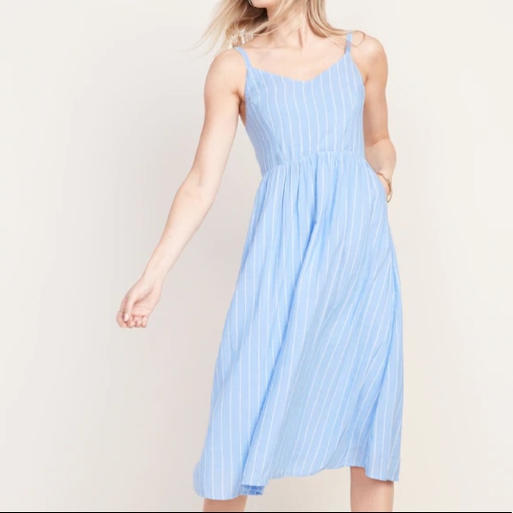 Old Navy Fit & Flare Striped Cami Midi Dress Blue